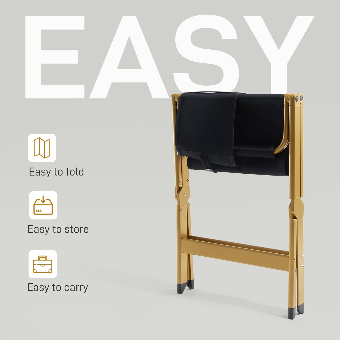 EVER ADVANCED Aluminum Directors Chair, Folding Studio Movie Chairs Camping Event Vendor Chair, 19" Seat Height Black Fabric/Golden Frame, Support 350lbs