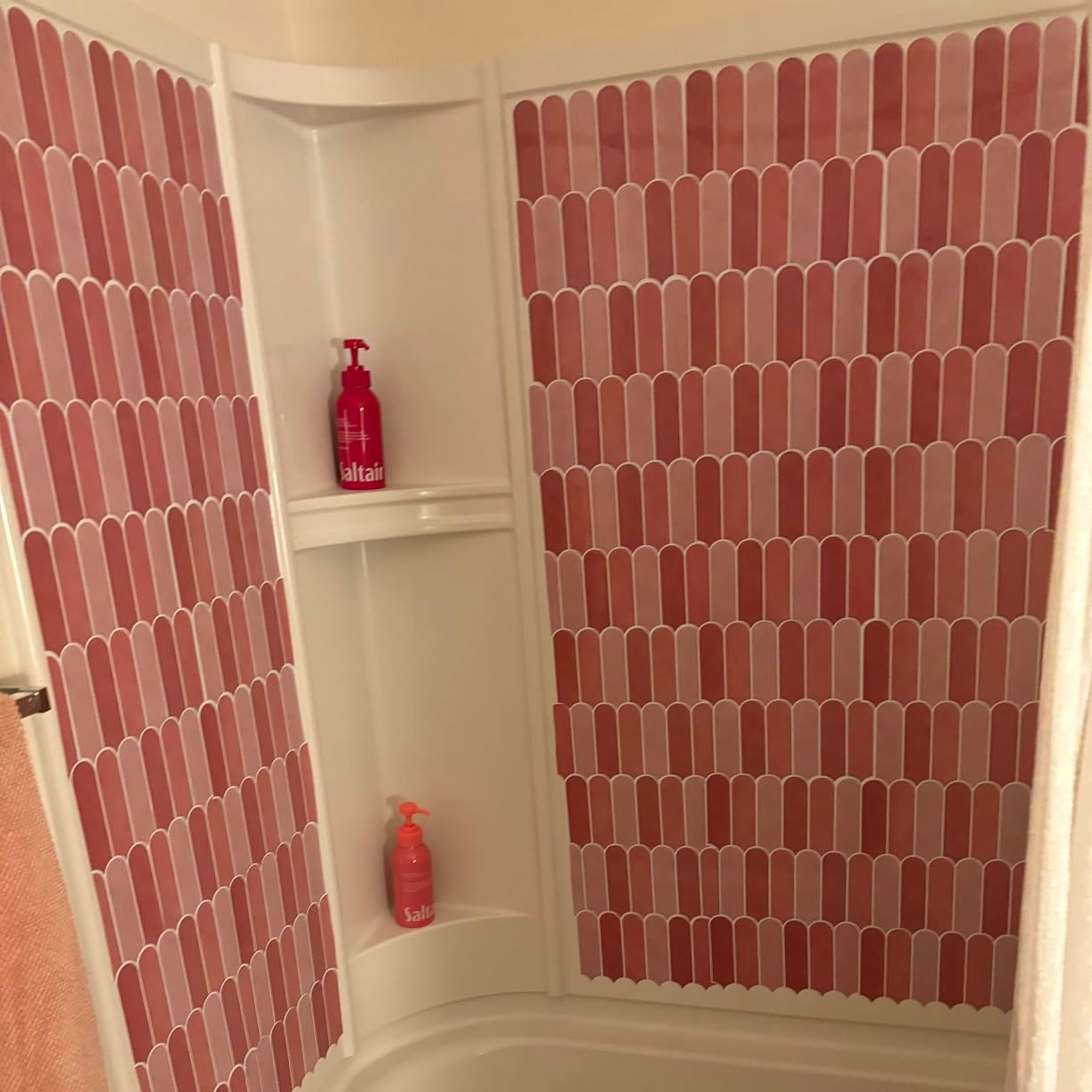 Pink Peel and Stick Backsplash Tile, Self Adhesive Feather Peacock Temporary Kitchen Backsplash Tiles 3D Stick on Wall Tiles Sticker (10 Sheets)