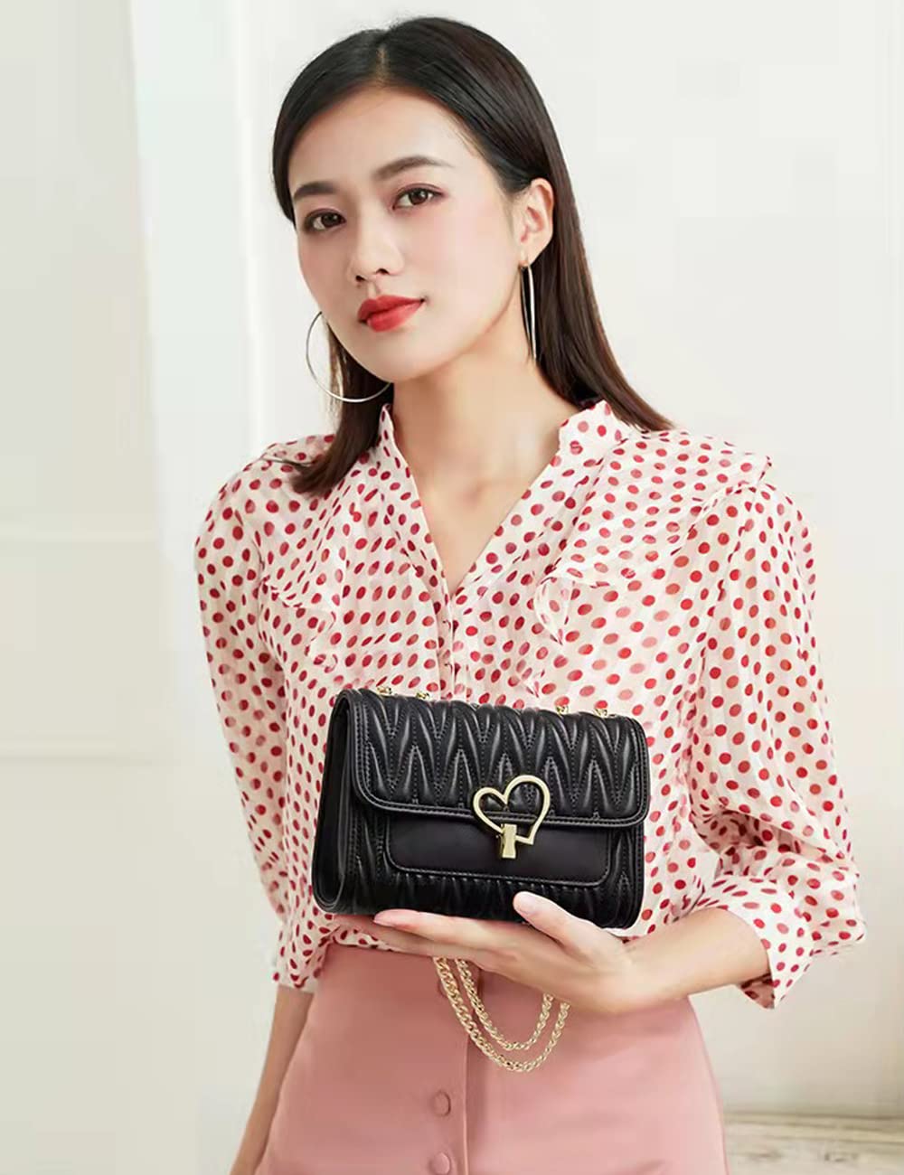 natyrlpog Shoulder Bag for Women Small Crossbody Purse Leather Fashion Handbags with Chain Strap, black