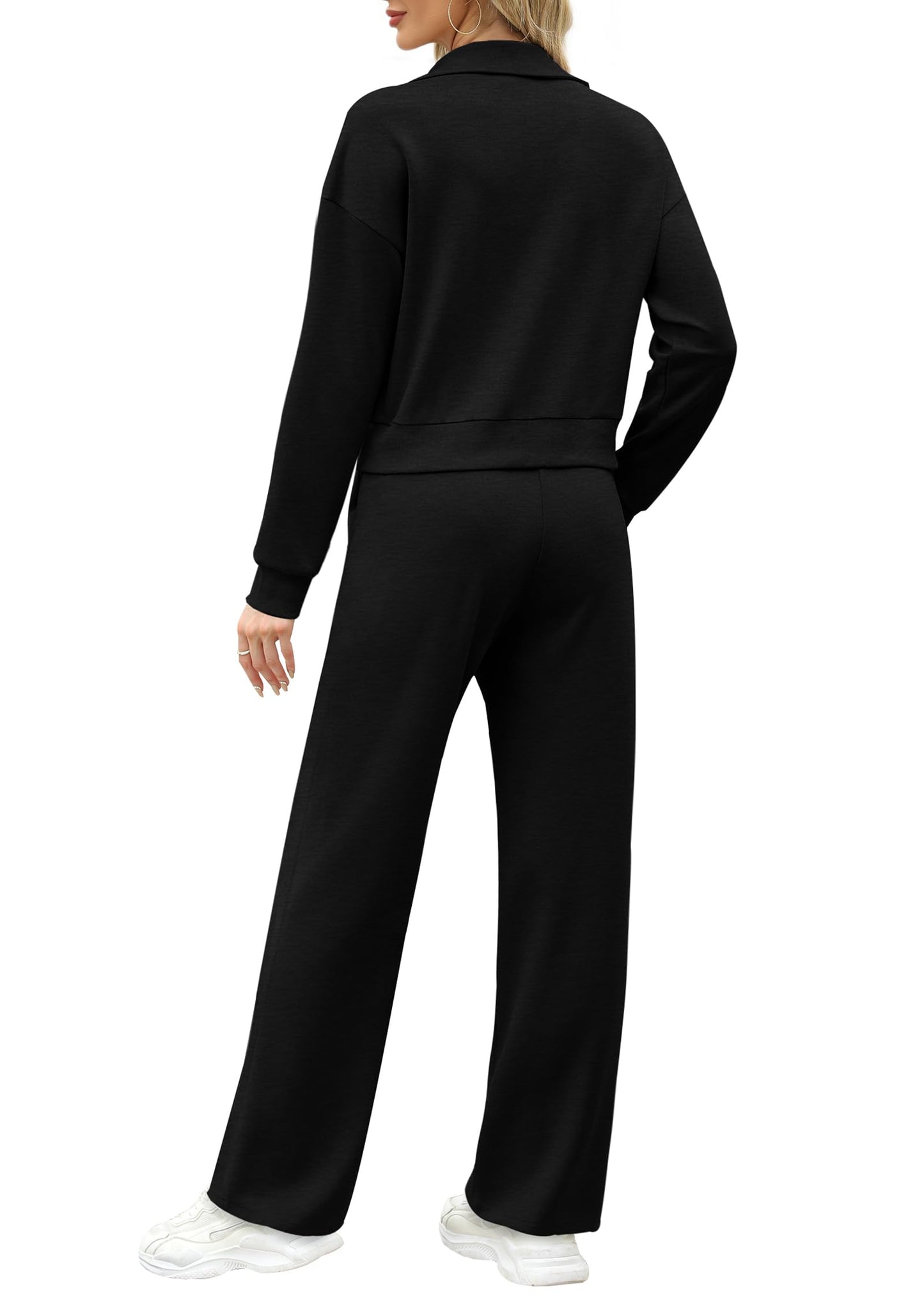 XIEERDUO Lounge Sets for Women 2025 2 Piece Beach Vacation Clothes Winter Essentials Luxury Women Fashion Zip-Up Sweatshirt Sweatsuits Fall Black Sweatpants Tracksuit XL