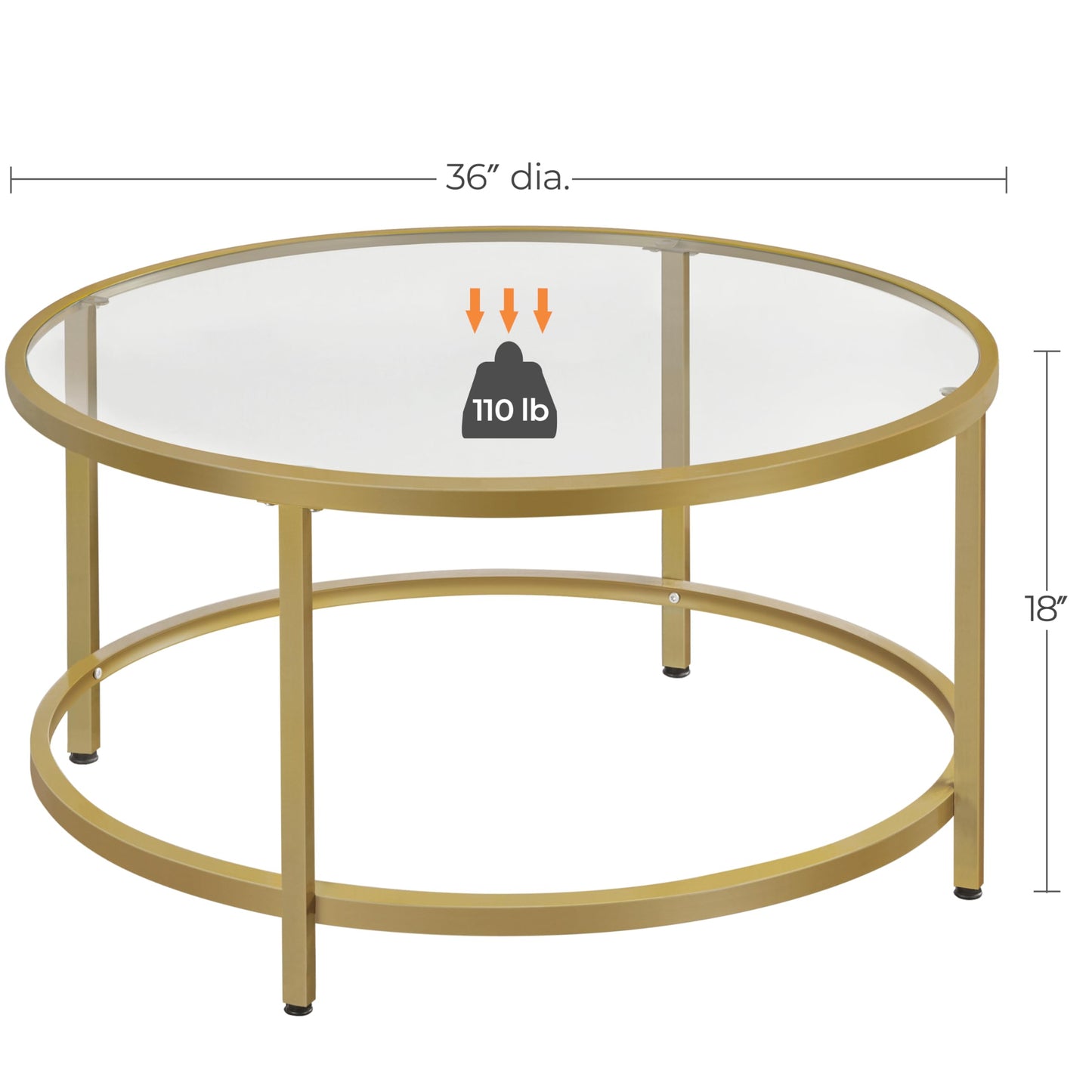 Yaheetech Gold Glass Coffee Table for Living Room, 36" Round Glass Coffee Table with Metal Frame, Circle Coffee Table for Home, Office, Apartment
