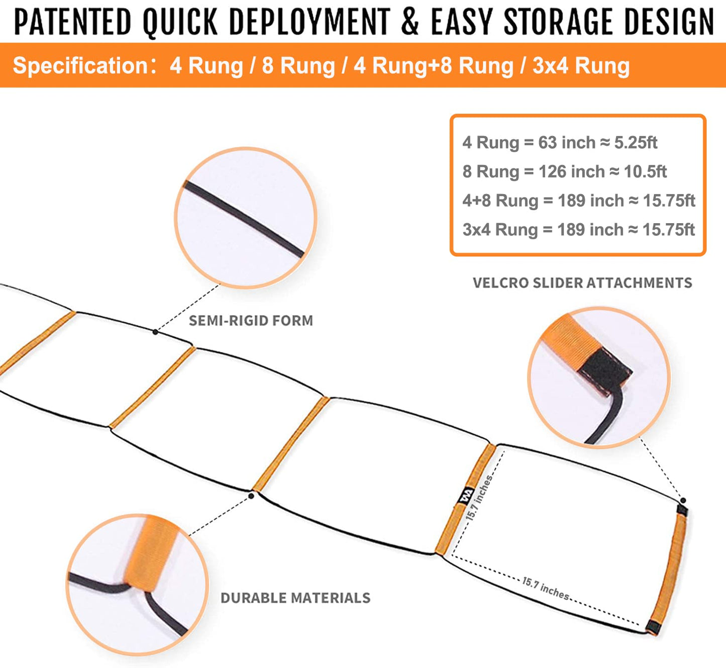 ALPHAWORX Agility Ladder, Agility Training Equipment, Soccer Speed Ladder, Football Footwork Ladder, Workout Ladder for Kid Adult, Foldable Instant Set-up & Tangle-Free & Carry Bag (4 Rung)