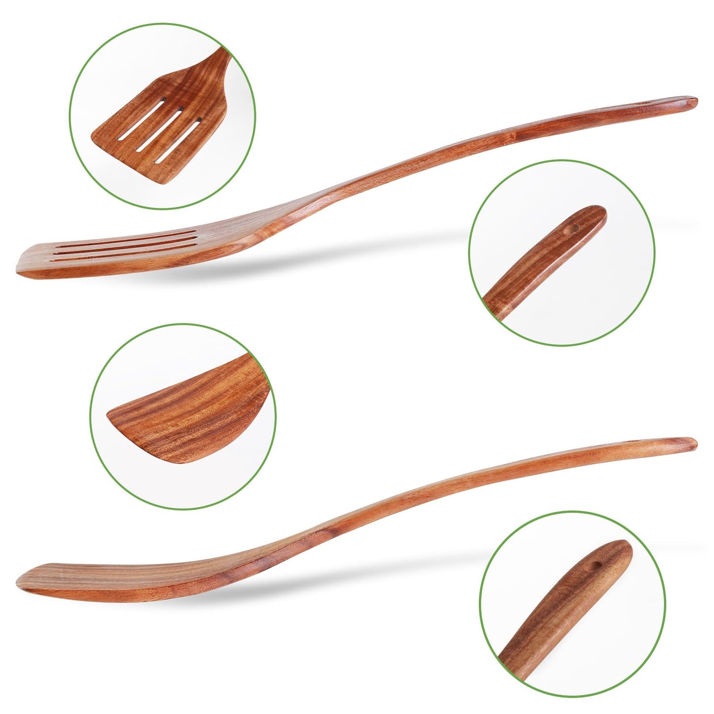 2 Pack Wooden Spatula, Acacia Wood Long Handle Flat Frying Turner, Handmade wooden spoons for cooking, Kitchen Utensil set, Non-Stick Cooking Spurtle Utensils for kitchen use