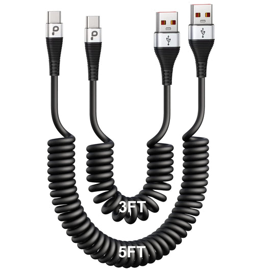 USB C Cable Fast Charging, 2Pack 3ft Coiled USB A to Type C Charge Cord for Car, USB-C Charging Cable Compatible with iPhone 16/15/Samsung Galaxy S20 S10 S9 S8 Plus Note 10 9 8 and More USB C Devices