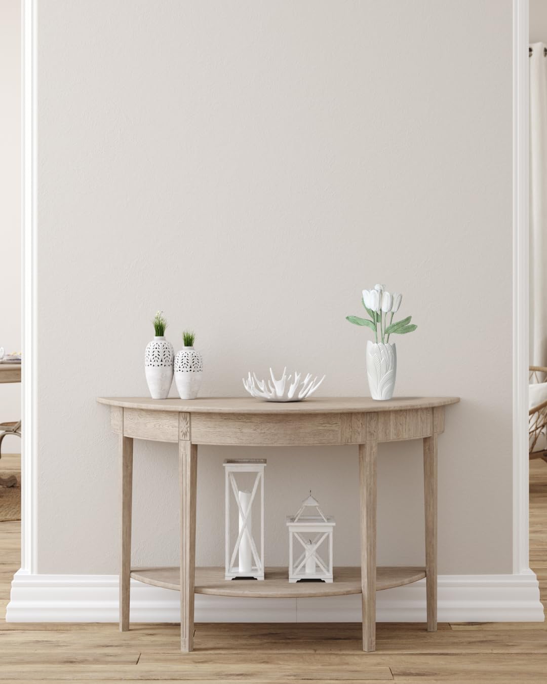 5 PCS Artificial Flowers, Crochet Flower Bouquet, Tulips, Handmade Crochet Flowers, White Tulips, Fake Flowers for Decoration, Cute Home Decor, Tulip, Tulips VooXy (Deep White)