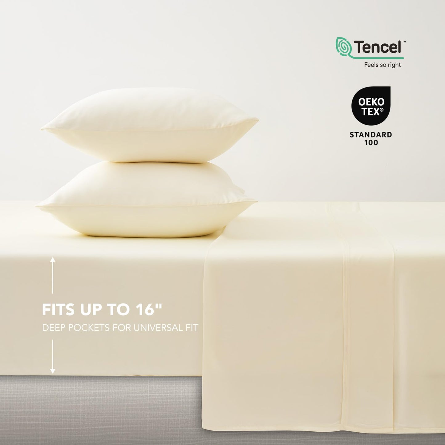 EVERGRACE Tencel Sheet Set Queen Size 4 Pieces，Soft Cooling Bed Sheets for Hot Sleepers, Eucalyptus Lyocell Luxury Breathable Bedding Set, 1 Fitted Sheet, 1 Flat Sheet, 2 Shams, Cream