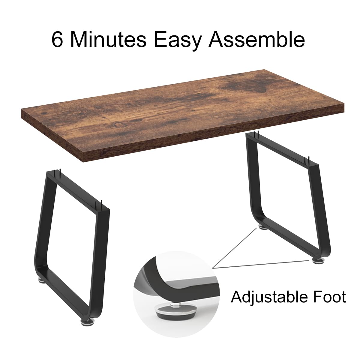 HSH Rustic Coffee Table, Industrial Wood and Metal Center Table, Farmhouse Minimalist Oak Coffee Table for Living Room, Modern Rectangular Wooden Tea&Coffee Table for Bedroom Home, Rustic Brown, 39 In