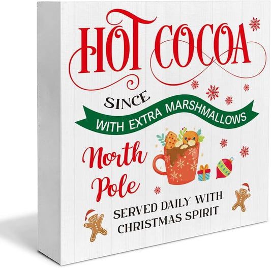Decor for Home Christmas Decorations Indoor Home Decor Hot Cocoa Wooden Sign Gingerbread Christmas Inspirational Office Decoration Shelf Compartment Table Decoration 5 x 5 inch