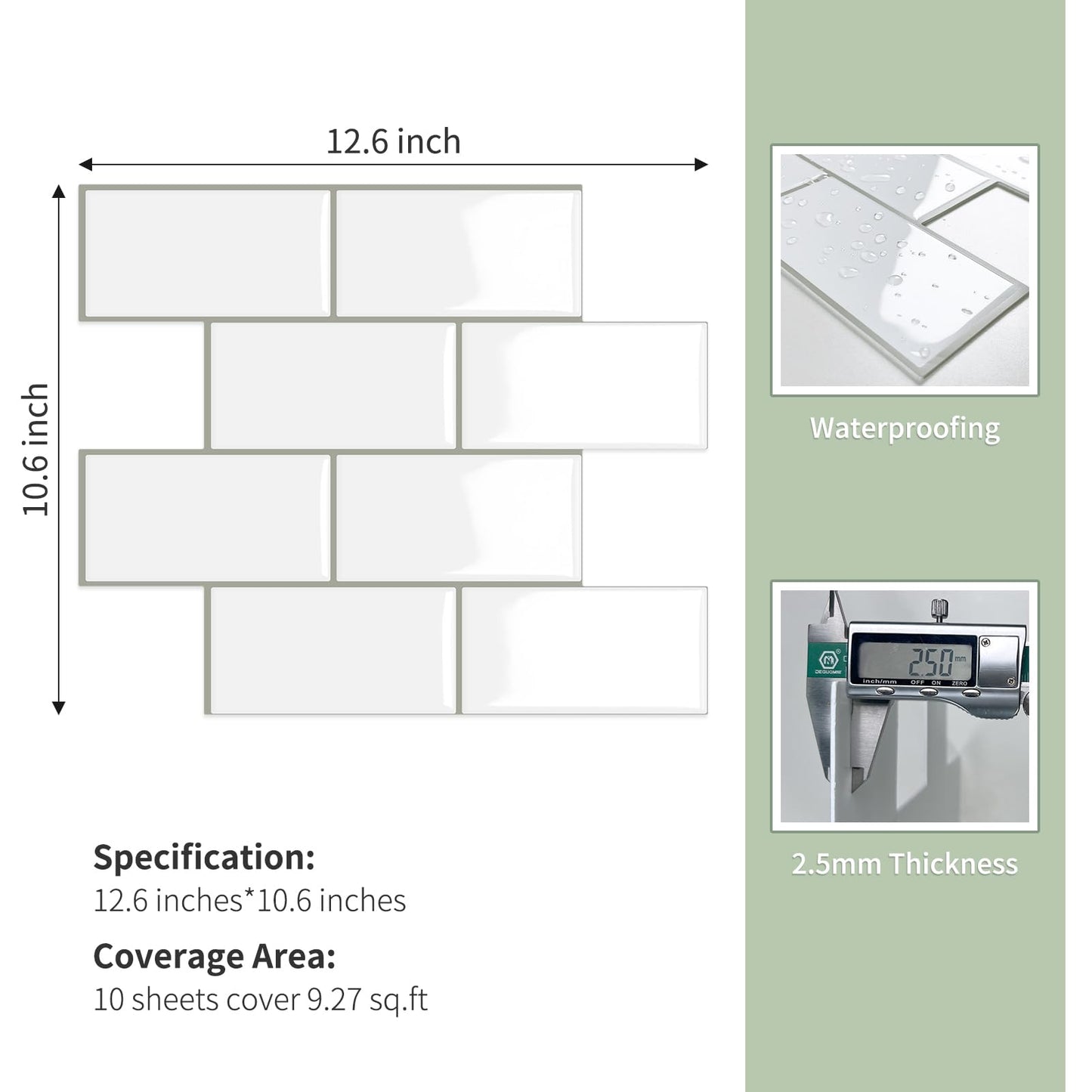 10 Sheet Thicker Subway Tiles White Peel and Stick Backsplash,12.6"x10.6" Self Adhesive Wall Tile Stick on Splashback for Kitchen and Bathroom