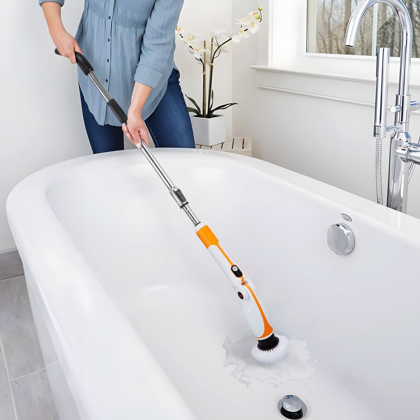 Fixm Electric Spin Scrubber with Extendable Handle & 4 Adjustable Angles, High-Speed Cleaning Brush for Versatile Deep Cleaning, Perfect for Bathroom, Shower, Tub, Tiles & Floors