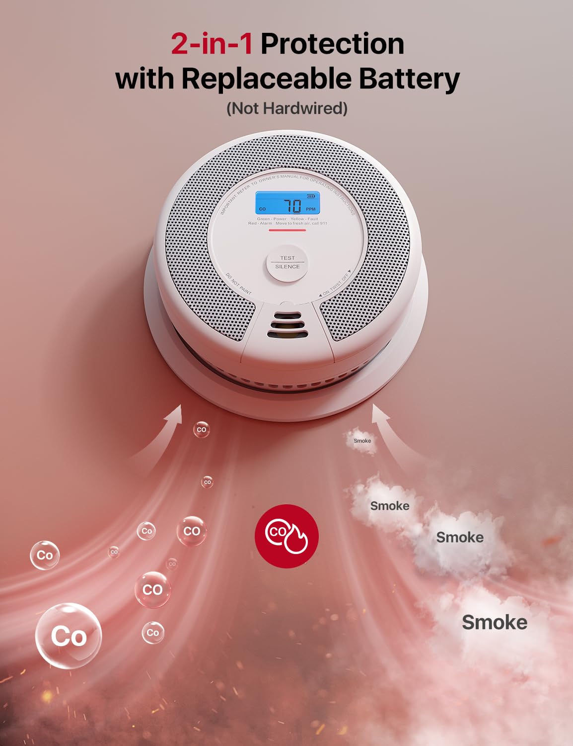 X-Sense Smart Smoke Detector Carbon Monoxide Detector Combo with Replaceable Battery, Wi-Fi Smoke and Carbon Monoxide Detector with Real-Time App Notifications, SC07-WX, 1-Pack