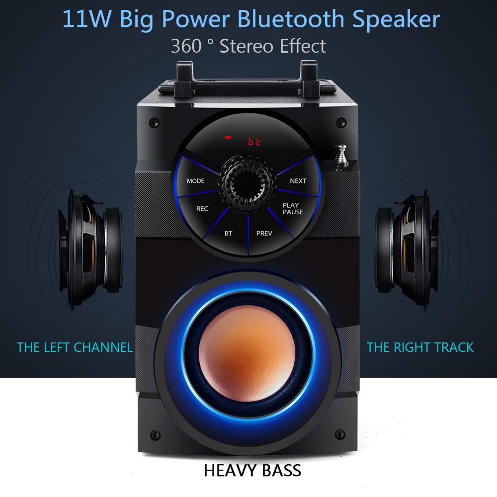 TAMPROAD Portable Bluetooth Speakers with Subwoofer Rich Bass Wireless Outdoor/Indoor Party Speakers MP3 Player Powerful Speaker Support Remote Control FM Radio for Phone Computer PC Home TV