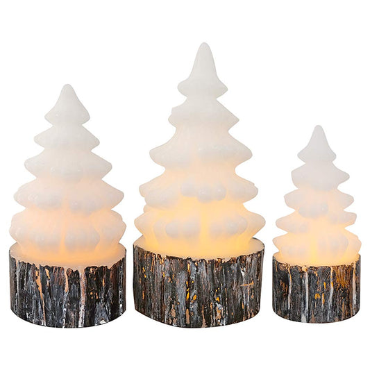 Eldnacele Christmas Flameless Flickering Candles with Timer Battery Operated Tree Shaped White LED Electric Wax Candles Warm White Set of 3 Seasonal Decoration Presents