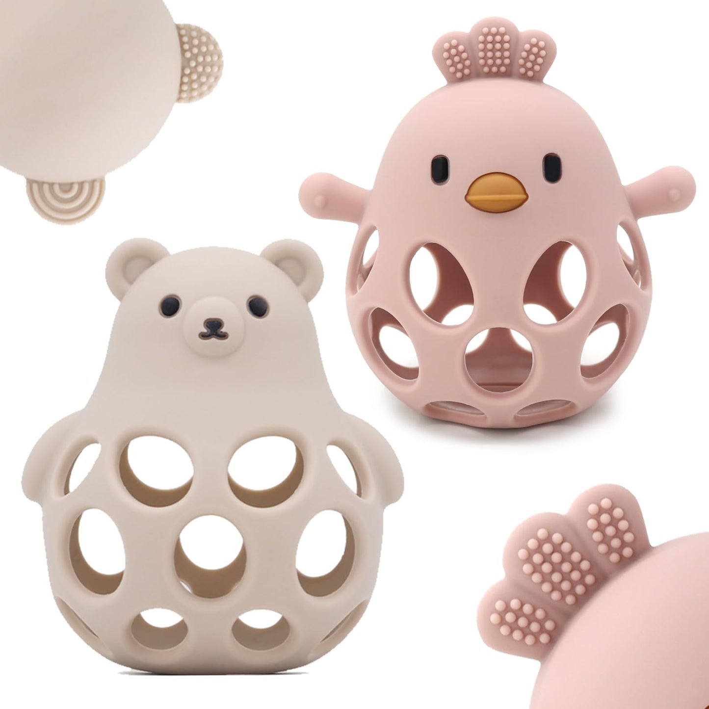 Baby Teething Toys Silicone Teethers - Babies Toys Chew Toys Food Grade Silicone for Sucking Needs, BPA Free for 0-6 6-12 Months(Pink White)