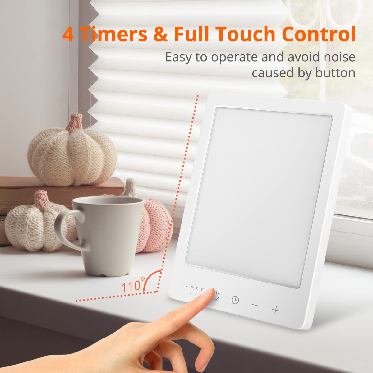 EasyHome Light Therapy Sun Lamp 10000 Lux LED Energy with 10 Adjustable Brightness Dual Color Temperature Adjustment White Warm Light 4 Timer and Memory Function