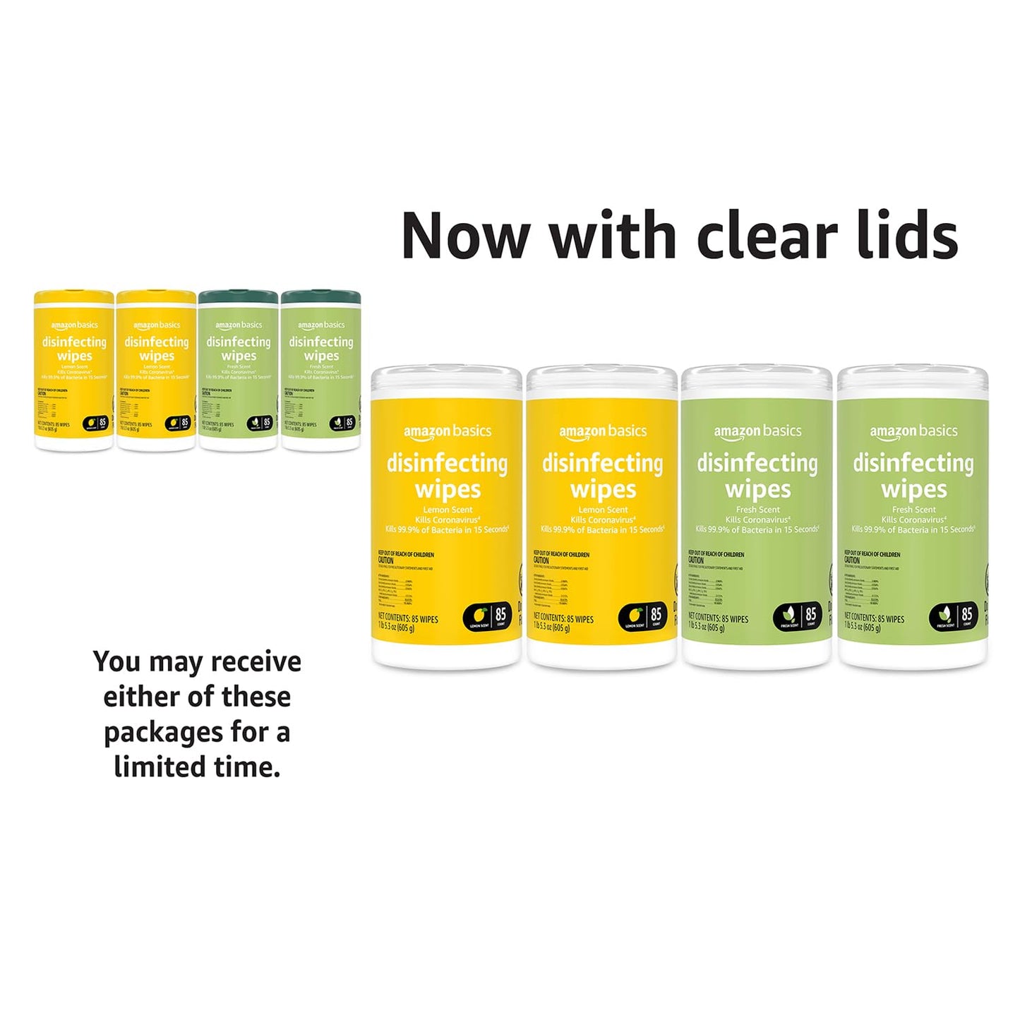 Amazon Basics Wipes, Lemon & Fresh Scent, Sanitizes/Cleans/Deodorizes, 340 Count (4 Packs of 85)