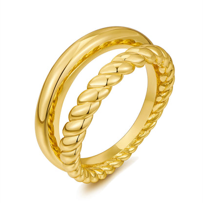 WOWORAMA Chunky Gold Rings for Women Double Layer Statement Ring Trendy Twisted Stackable Rings Double Lines Band Ring Fashion Jewelry Size 7/8/9