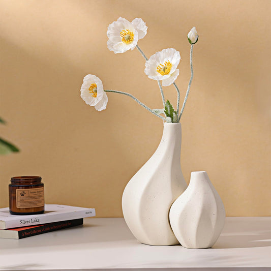 WTEHSOPL Elegant Minimalist White Ceramic Vase Set of 2 for Coffee Table Decor, Cream Beige Ceramic Vase for Pampas Grass, White Vases for Flowers Home Living Room Entryway Table Shelves Decoration