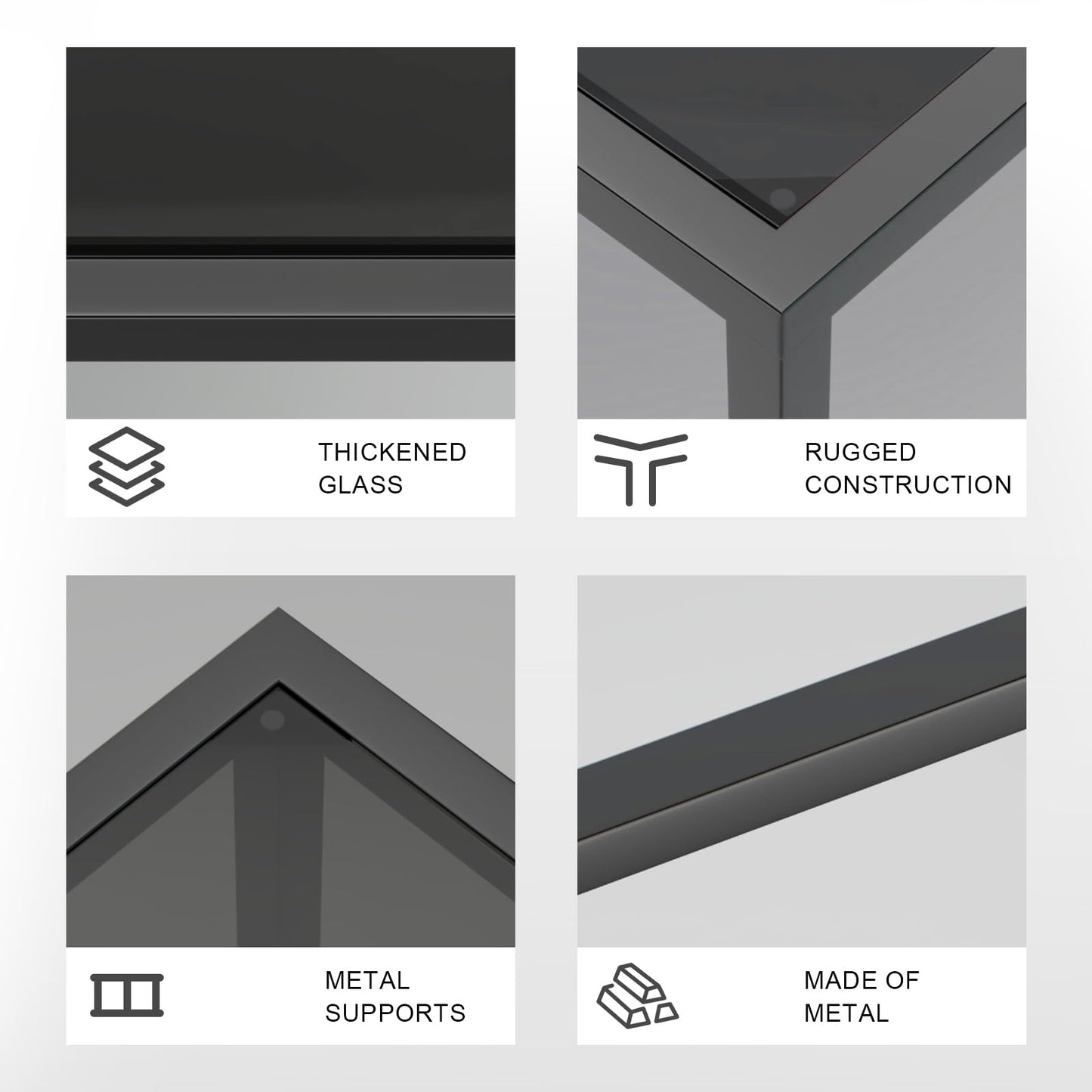 YMYNY Glass Coffee Table, Tempered Glass Square Coffee Tables with Metal Frame, Unique Modern Table for Living Room Home Office 26.77" x 26.77" x 15.75", Black, UHCT001B