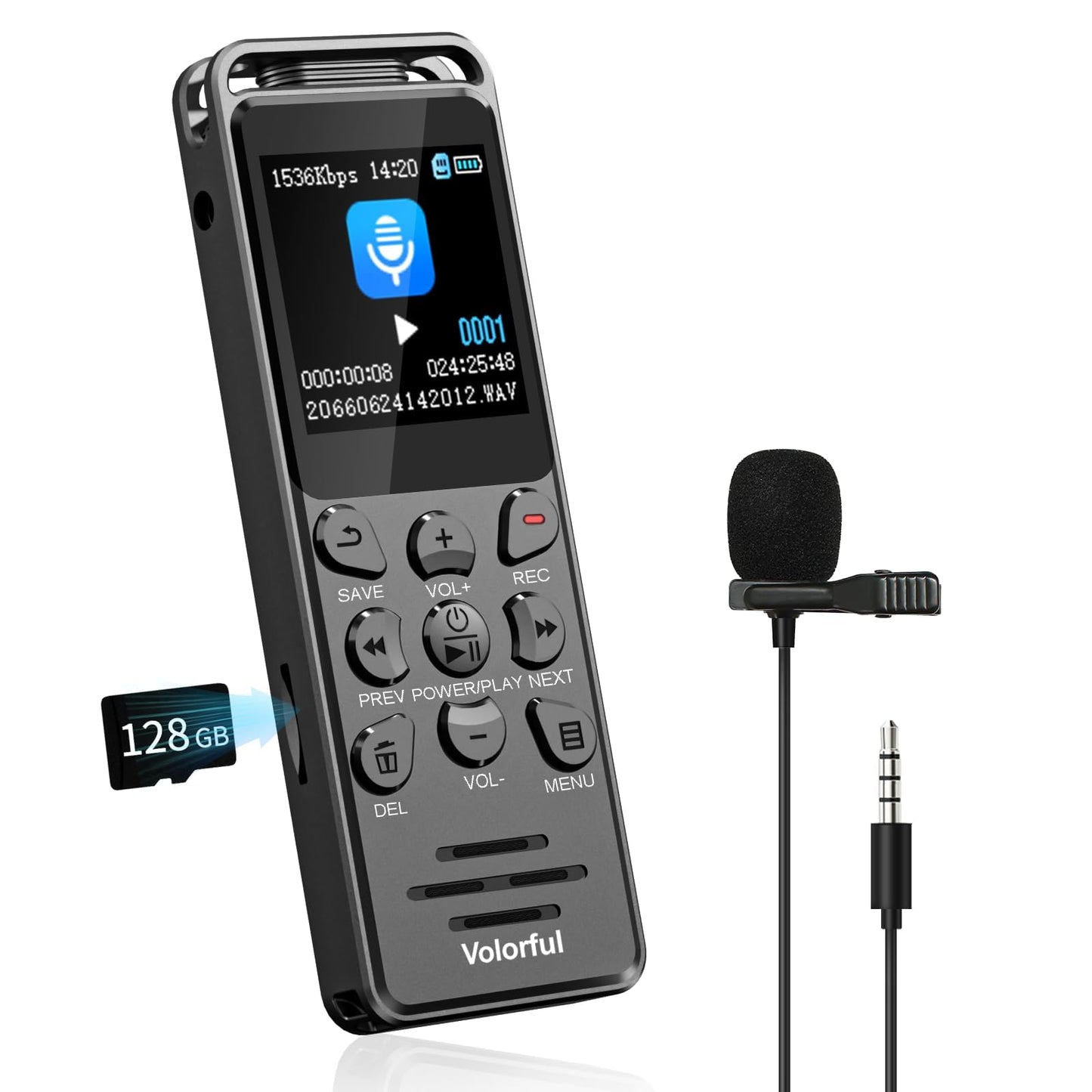 144GB Digital Voice Recorder with Playback, Volorful 1536Kbps Audio Recorder for Interviews Meetings, Voice Activated Recorder Recording Device with Noise Reduction, MP3 Stereo Player, Microphone