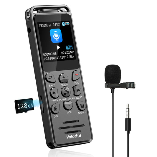 144GB Digital Voice Recorder with Playback, Volorful 1536Kbps Audio Recorder for Interviews Meetings, Voice Activated Recorder Recording Device with Noise Reduction, MP3 Stereo Player, Microphone