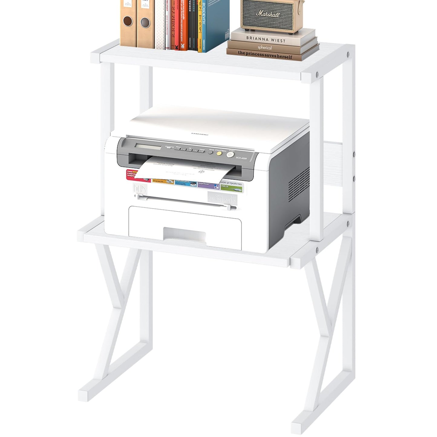 aboxoo Desktop Printer Stand with 3 Tier Wood Storage Shelves,Under Desk Printer Table,Multi-Purpose Home Office Desk Organizer for Fax Machine, Scanner (White)