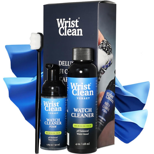 Deluxe Watch Cleaning Kit with Microsuds Tech | Watch Cleaner 50ML Foam, 4oz Refill, Large Watch & Jewelry Cleaner Cloth, Jewelry Cleaning Brush | USA Made (5 piece set)