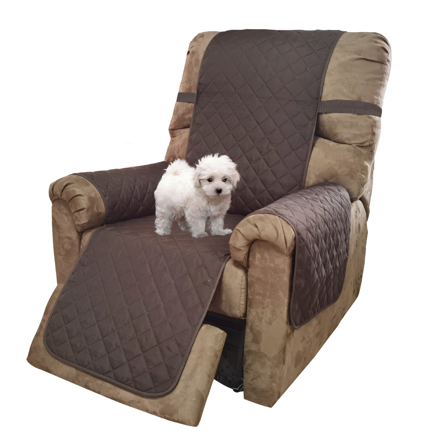 U-NICE HOME Recliner Chair Covers Reversible Chair Cover Pet Covers for Dogs with Elastic Straps Water Resistant Diamond Quilted (23''Recliner Small, Coffee/Beige)