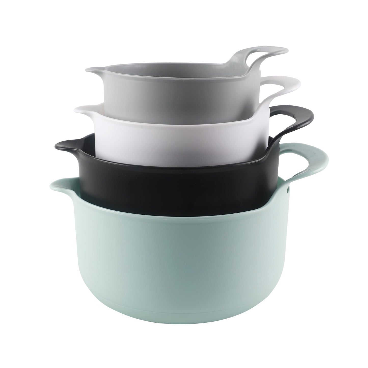 COOK WITH COLOR Nesting Plastic Mixing Bowl Set with Pour Spouts and Handles, Mint, 4 Piece Non-Slip