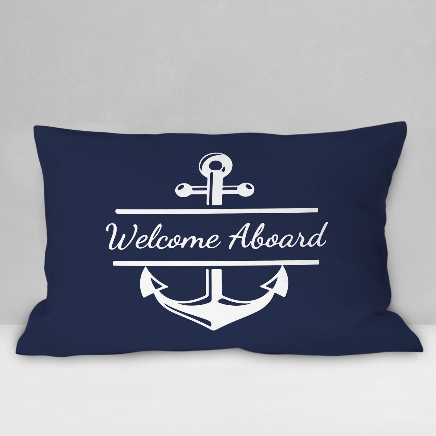 Burosev Welcome Aboard Soft Throw Pillow Cover, Navy Blue Boat Anchor Decorative Pillowcase, Nautical Sailing Farmhouse Decor Decorations for Home Bedroom Sofa Couch Living Room(12 x 20 Inch)