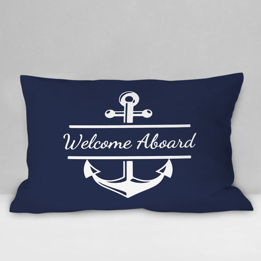 Burosev Welcome Aboard Soft Throw Pillow Cover, Navy Blue Boat Anchor Decorative Pillowcase, Nautical Sailing Farmhouse Decor Decorations for Home Bedroom Sofa Couch Living Room(12 x 20 Inch)