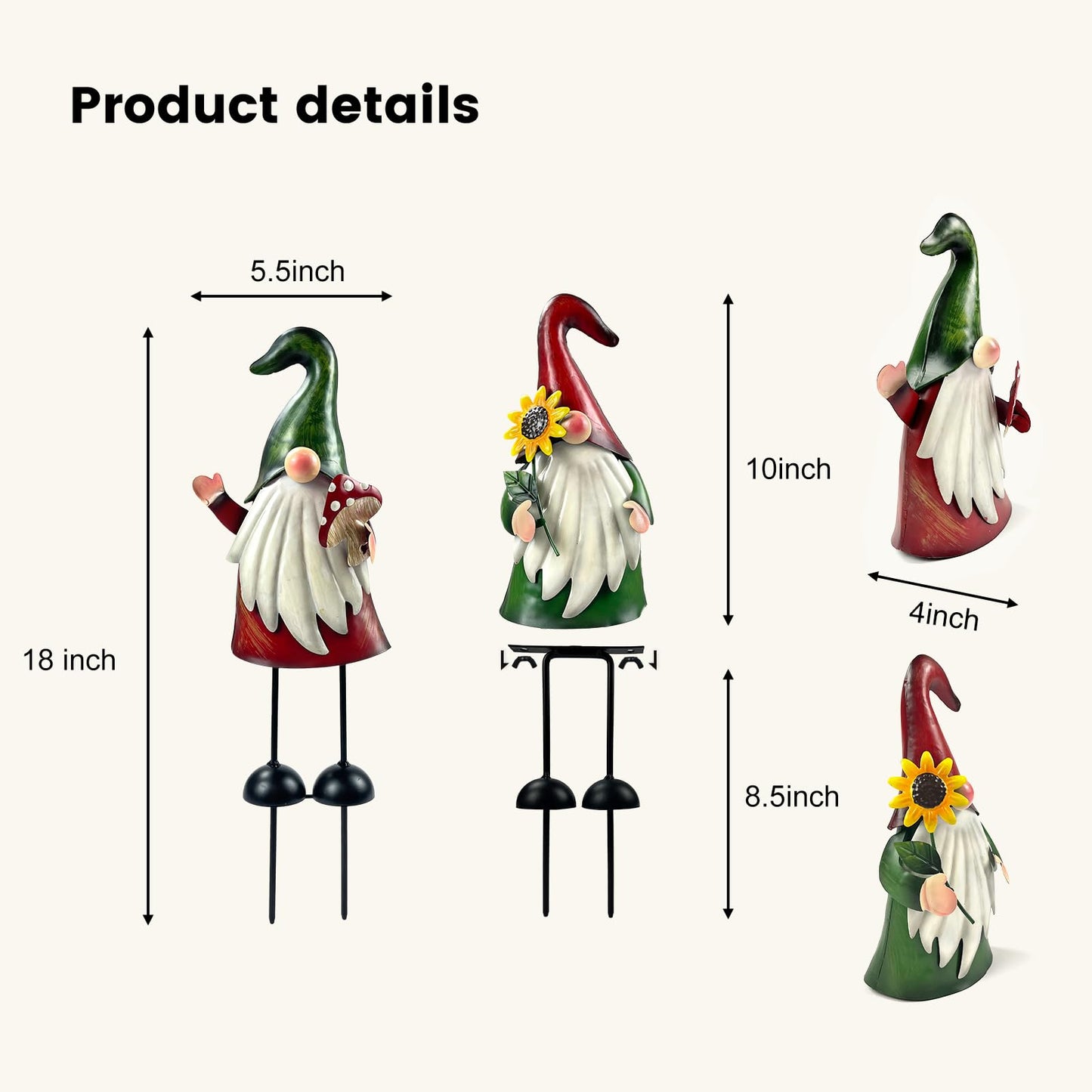 HONGLAND Metal Gnome Yard Art Outdoor Gnomes Garden Statue 18 Inch Gnome Figurine Decorative Stakes for Holiday Christmas Lawn Patio Yard Garden Decor-2 PCS