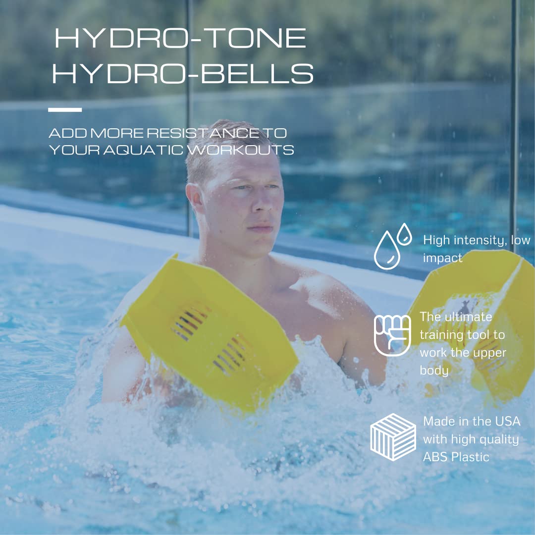 Hydro Tone - HYDRO-BELL Pool Exercise Equipment Dumbbells Pair | Water Weights | Functional Strength Training in the Pool | Aquatic Exercise Equipment | Quick Start Guide (Yellow)