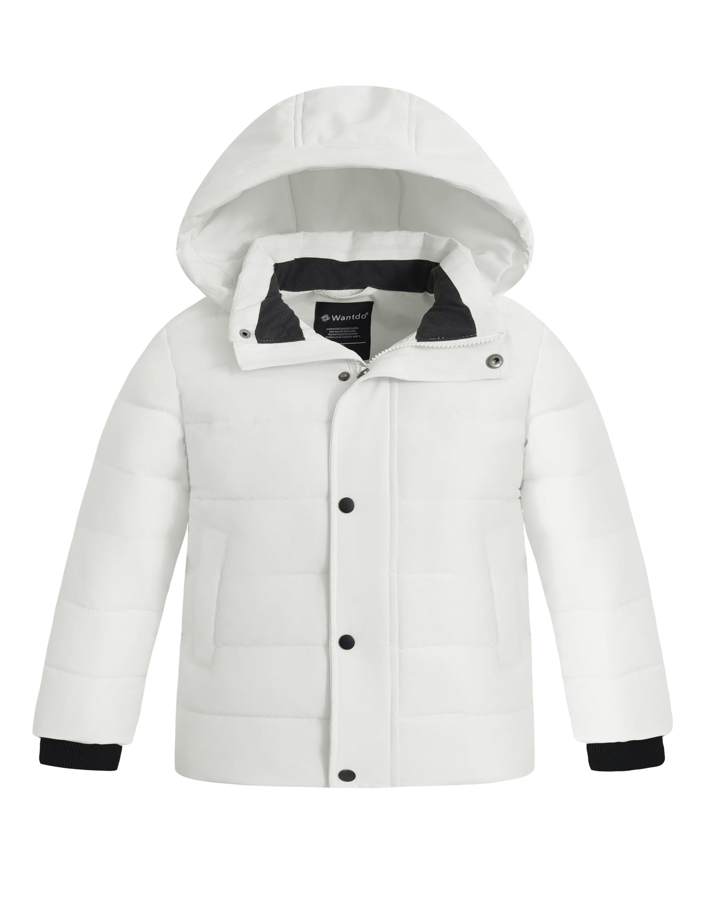 wantdo Boys' Winter Coat Waterproof Puffer Jacket Thicken with Hood White 10-12