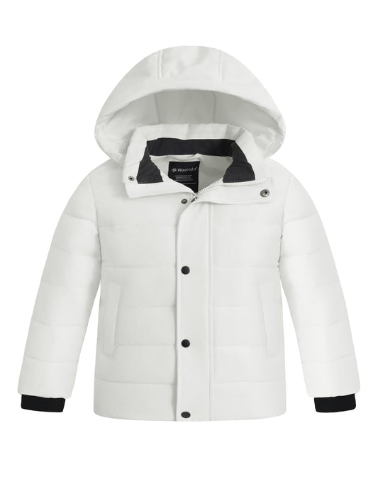 wantdo Boys' Winter Coat Waterproof Puffer Jacket Thicken with Hood White 10-12