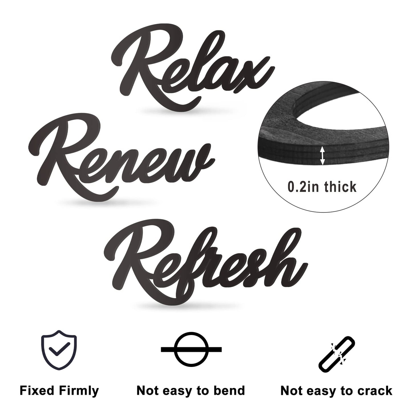 KOYILTD 3 Pieces Bathroom Decor Wooden Bathroom Sign Relax Renew Refresh Sign (black)