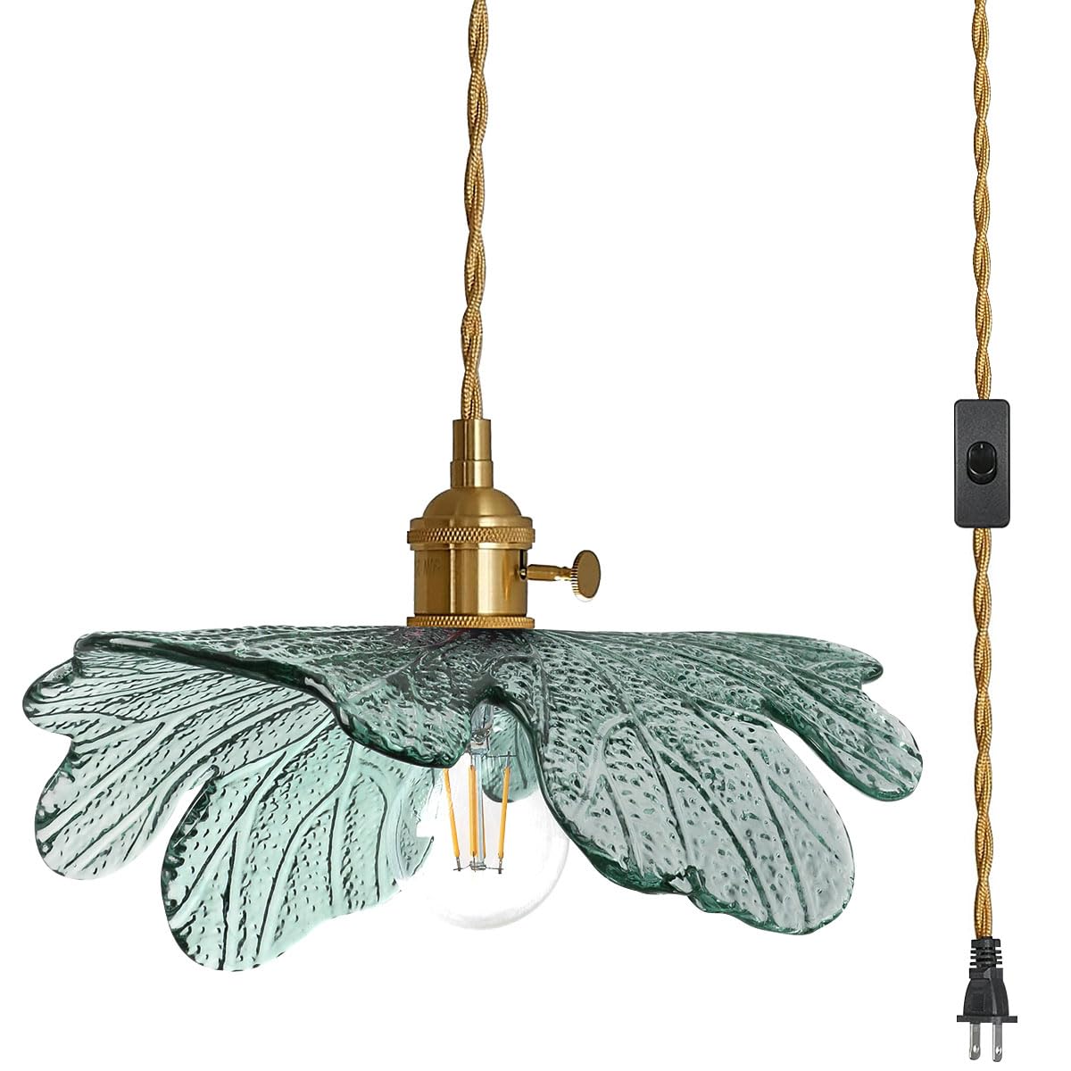 Plug In Hanging Light  Modern Brass Pendant Light Dark Green Glass Shade 14.75Ft Hanging Light With Plug In Cord Large Glass Pendant Light Plug In Pendant Lighting For Kitchen Living Dining Room