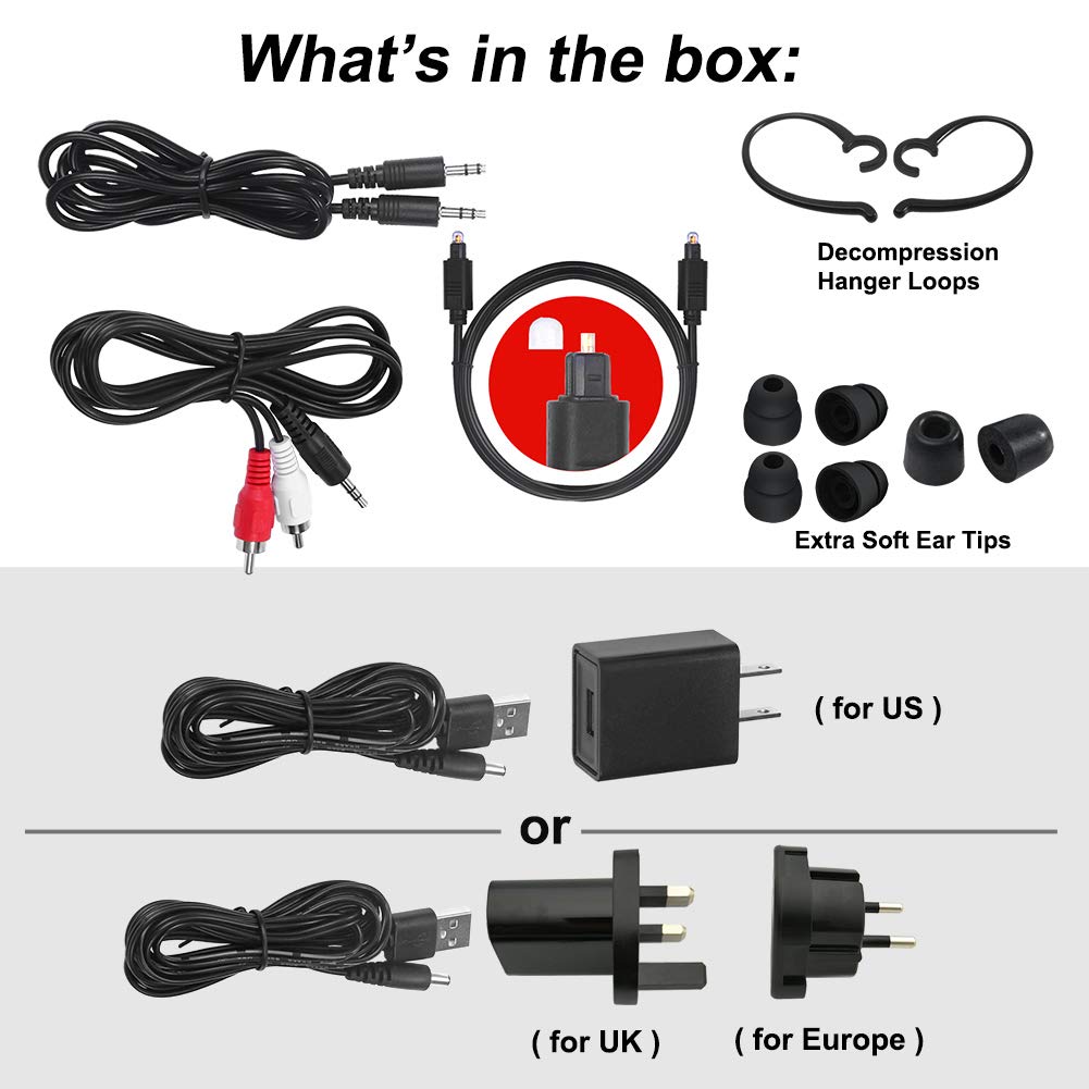 SIMOLIO 2.4G Digital TV Wireless Headphones with Spare Battery for Seniors, Dialog Clarity Wireless Headphones for TV Watching with Tone & Balance Control, Support Optical/RCA/AUX, 164ft, No Delay