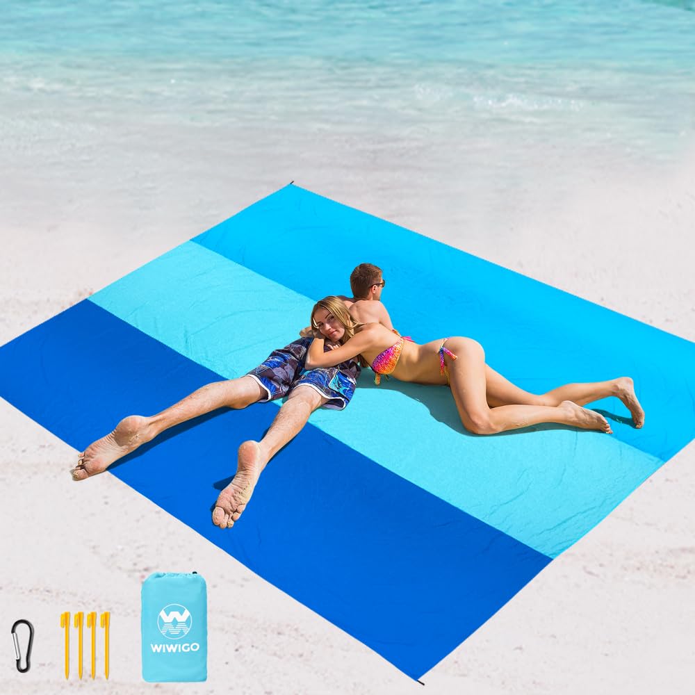 Beach Blanket Waterproof Sandproof Beach Mat 79" X 83"/10'x9'for 2-8 Adults Quick Drying Outdoor Picnic Mat Beach Accessories for Travel, Camping, Hiking