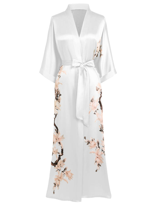 BABEYOND Kimono Robe Cover up with Box Long Floral Satin Sleepwear Silky Bathrobe Bachelorette Robe