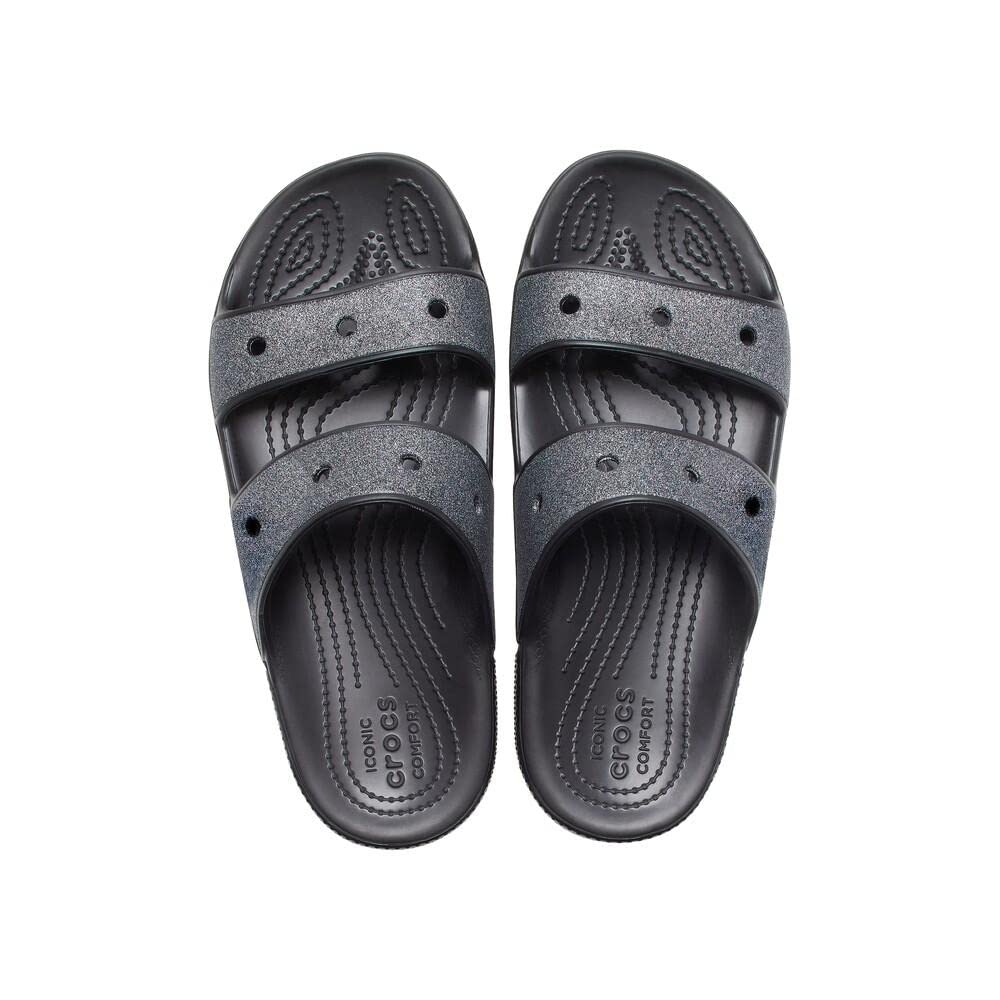 Crocs Unisex Classic Sandal - Seasonal Graphics Black/Glitter Rainbow Men's 5, Women's 7 Medium