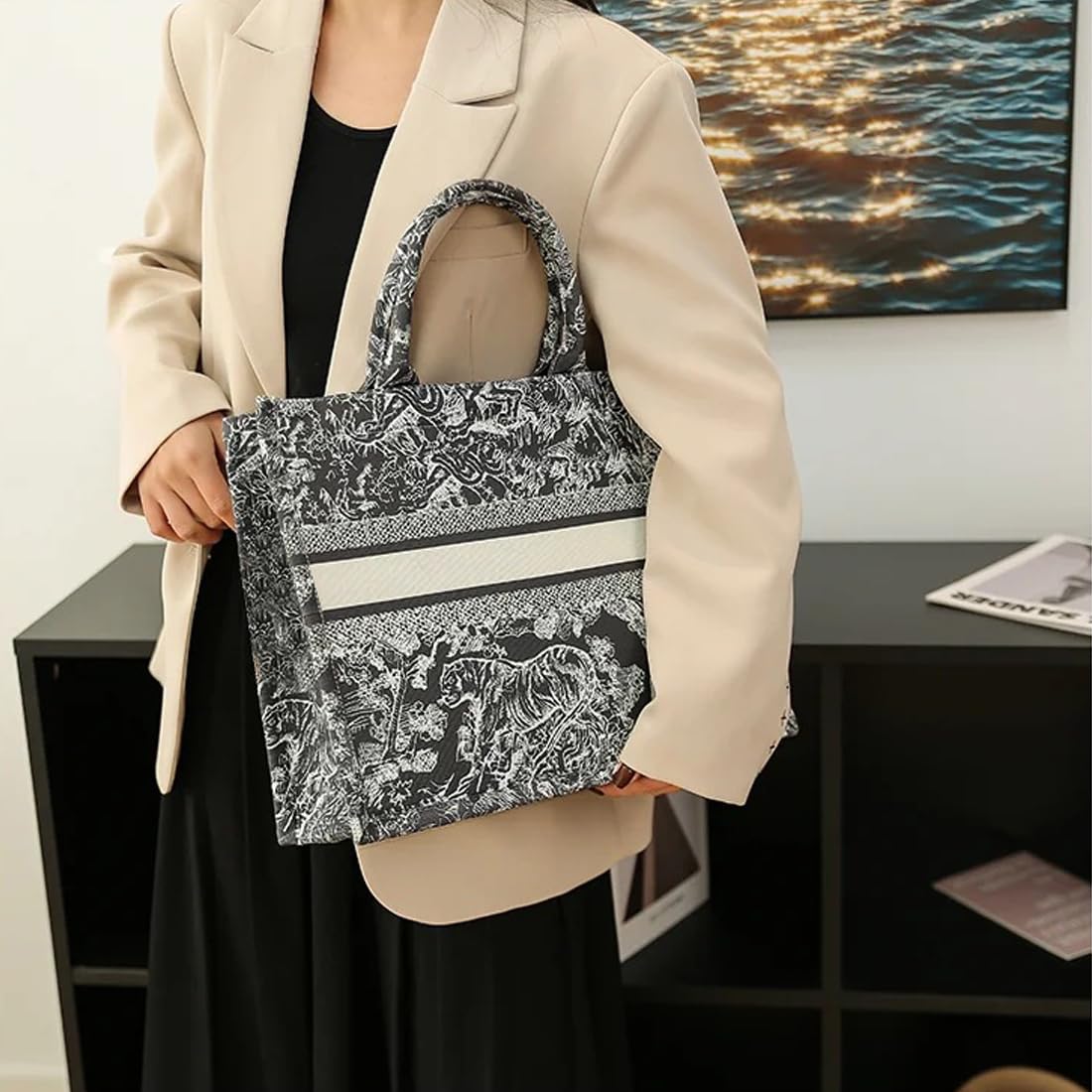 Fashion Luxury Tote Bag Cotton Linen Handbag Large Capacity Jacquard Retro Exquisite