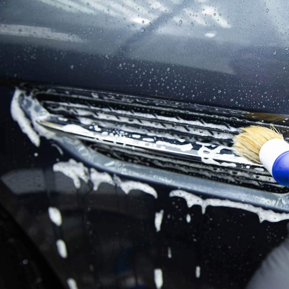 Natural Boar Hair Detailing Brush 5pcs Set, Automotive Non-Slip Detail Brushes for Cleaning Wheels, Engine, Interior, Exterior, Leather, Seat, Lug Nut, Emblems, Air Vents, Car, Motorcycle