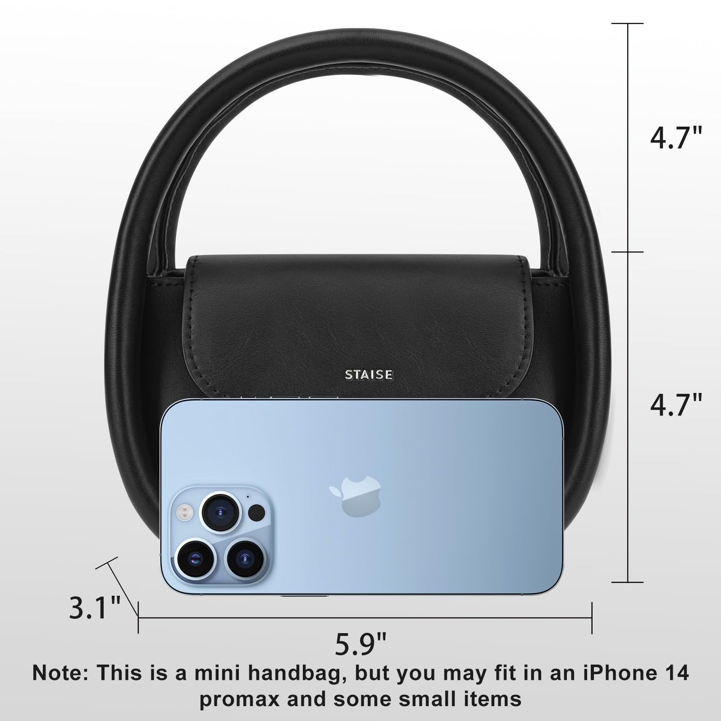 STAISE Designer Top Handle Shoulder Bags for Women, Trendy Mini Crossbody Purses, Women’s Leather Handbags with Straps (Black)