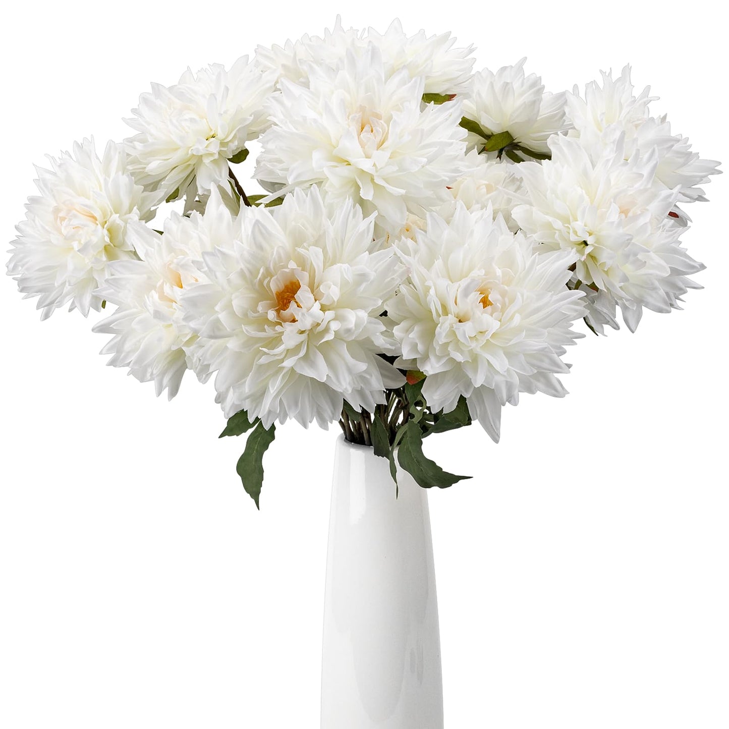 OBDXZHC 6 Pcs 31.5 inch Artificial Dahlia Long Stem White Silk Dahlia Flowers Faux Flower for Indoor Outdoor Kitchen Garden Party Home Wedding Floral Arrangement Decoration (White)