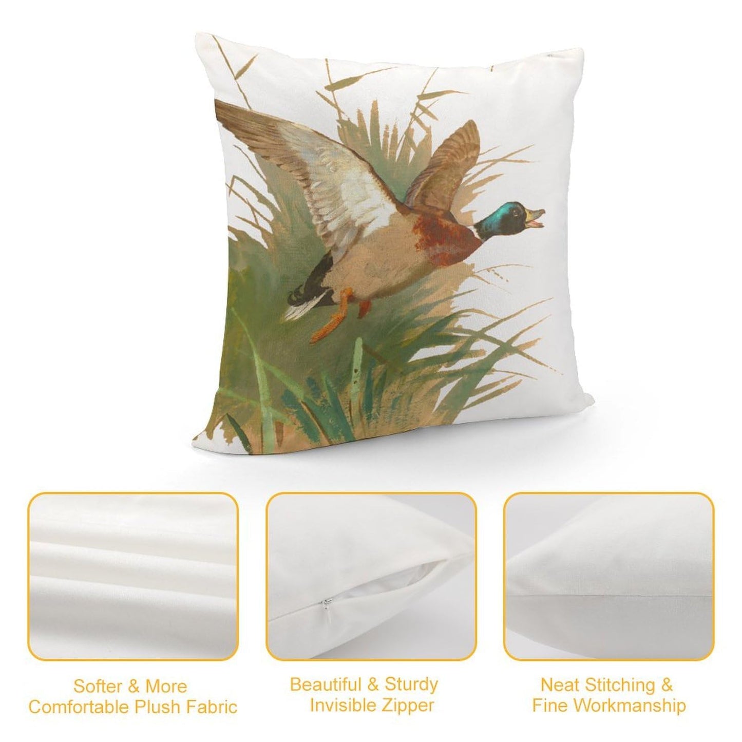 Mallard Duck Luxury Velvet Pillow Cover 18x18 Inch Decorative Cushion Cases with Unique Bright Prints - Soft Comfortable & Hypoallergenic - Perfect for Sofa Bed and Home Decor