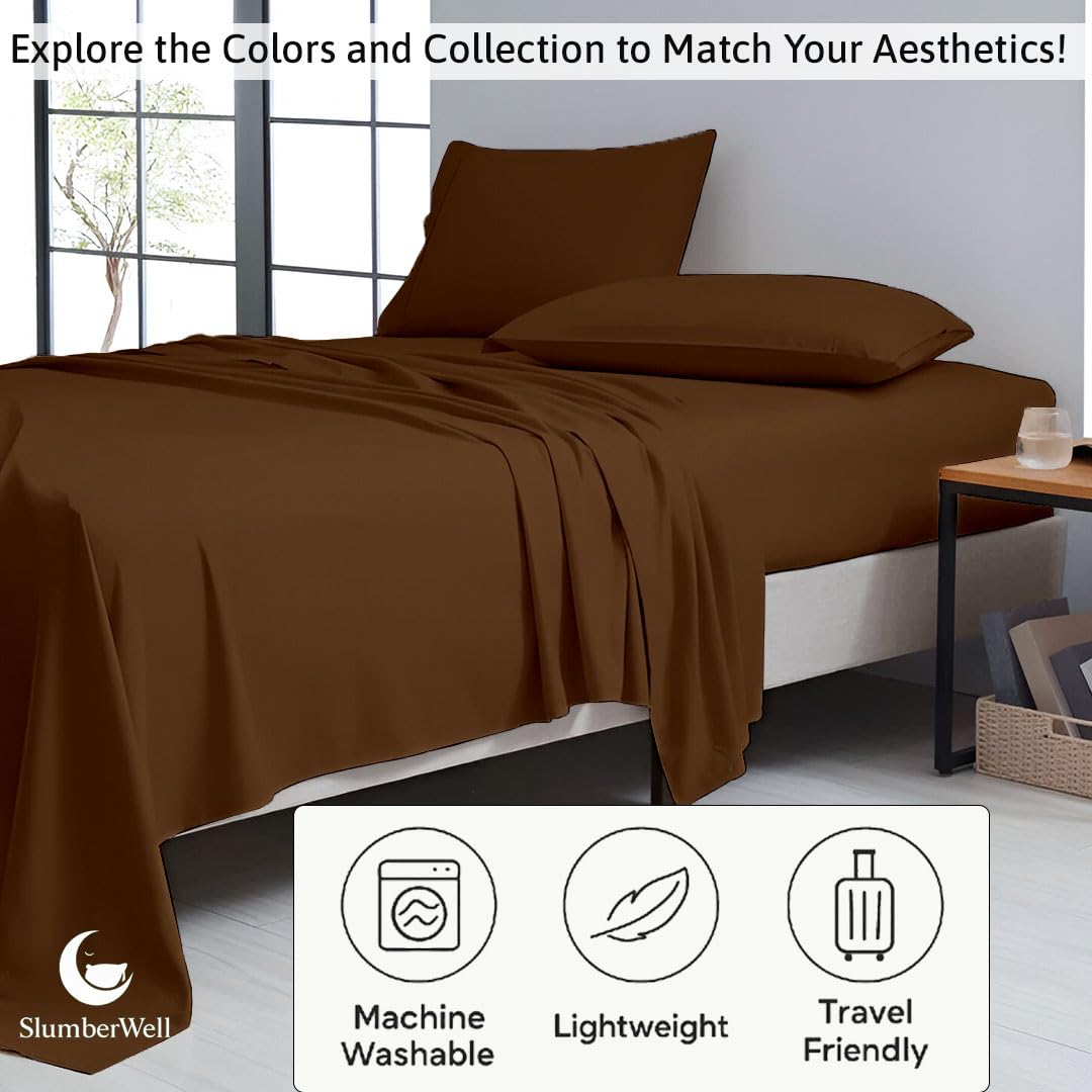 SlumberWell 4 Piece Luxury Soft Microfiber Fitted Bed Sheet Set for Campers, 8 to 12 Inch Deep Pocket, RV Three Quarter 48 x 75 3/4 Full Bunk, Chocolate