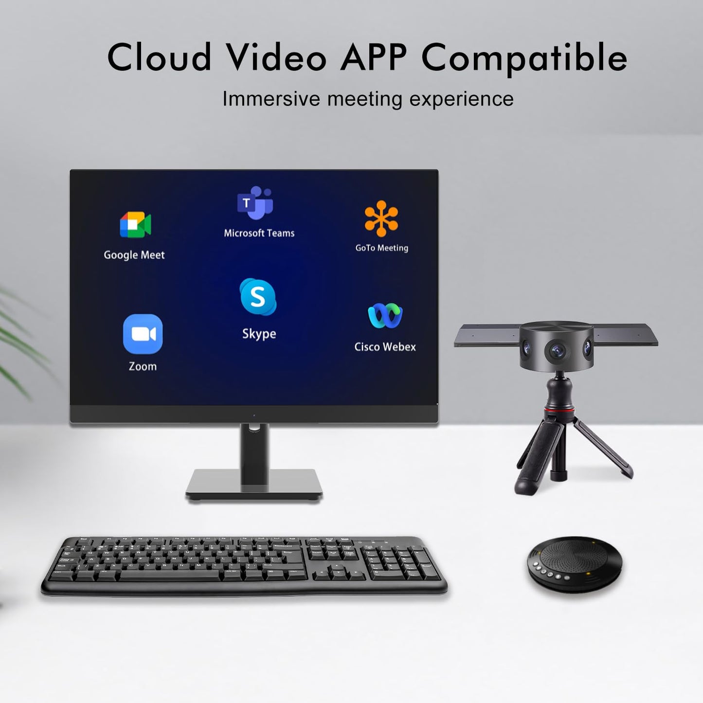 Panoramic 180° Video Camera, Immersive Video Conference Experience, both Overall and Speakers’ Close-up view, 1080P Webcam for Huddle Room and Homebased Office, Plug and Play with Micro SD Card Slot