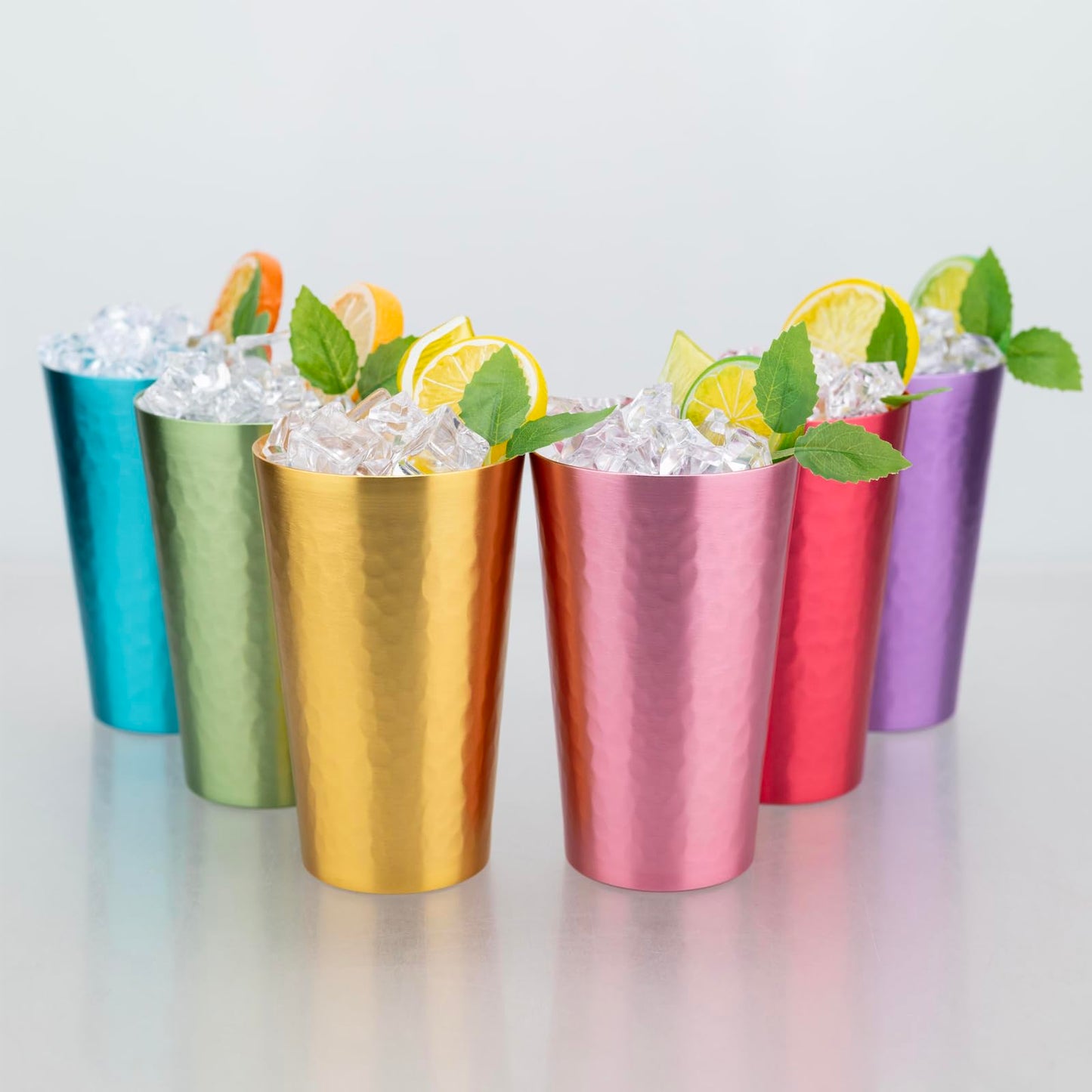 TJ Aluminum Metal Cups, Metal Anodized Multi-Colored Red, Purple, Pink, Blue, Green, Gold Party Cup Set, Aluminum Drinking Cups, Set of 6, 15 oz