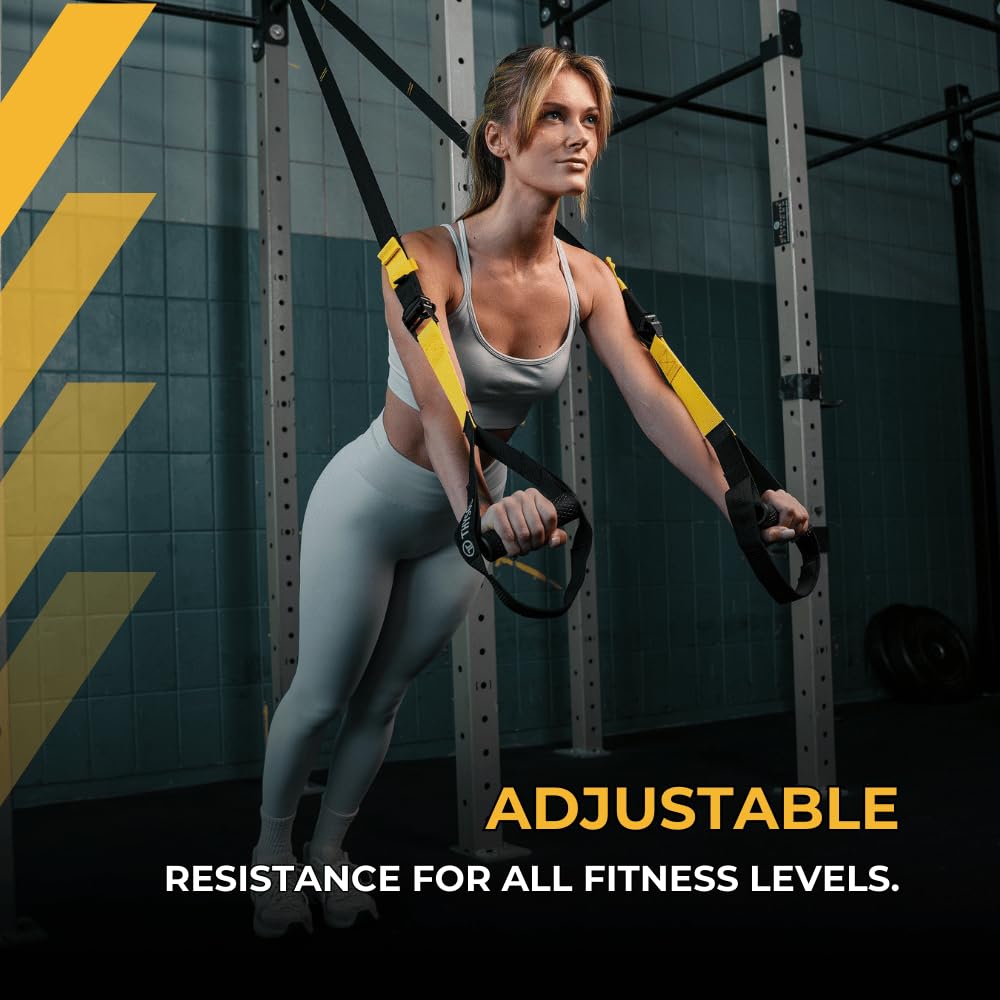 THYSOL® Resistance Trainer Pro Xtreme Straps Army | Sling Trainer Set with Adjustable Door Anchor | Fitness Home Workouts - Suitable for Travelling & for Training Indoor & Outdoor (Yellow)